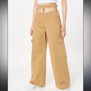 The Ragged Priest Earthling Tan D-Ring Cut Out Waist Baggy Cargo Pants 8 Wide
